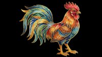 Colorful ornate rooster with decorative feathers, isolated on transparent background. Great for clipart, stickers, t-shirt design, print on demand, and sublimation projects.
