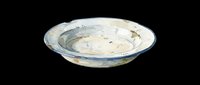 Vintage ceramic plate with worn blue rim, isolated on transparent background. Aged rustic dish clipart for T-shirt design, print on demand, stickers, and sublimation projects.