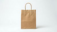 Kraft paper shopping bag with twisted handles isolated on white background, ready for retail packaging, branding, and e-commerce design mockups.