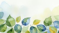 Watercolor leaves border with green blue yellow foliage on white background for natural organic design projects and botanical artwork.