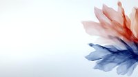 Delicate watercolor flower in coral pink and navy blue tones on white background, artistic floral composition with translucent petals creating ethereal gradient effect.