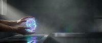 Hands holding glowing holographic brain with neural networks in futuristic laboratory setting for artificial intelligence and neuroscience concepts.