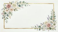 Elegant floral frame with roses, eucalyptus, and lavender on cream background. Gold border creates sophisticated design perfect for invitations, greeting cards, and wedding stationery templates.