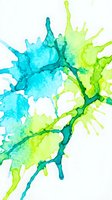 Abstract watercolor splash in vibrant blue and green tones with organic flowing forms on white background for creative design projects.