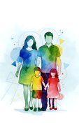 Colorful gradient family silhouettes with geometric shapes on white background for modern design projects and social concepts.
