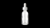 Clear glass dropper bottle with white pipette cap isolated on transparent background, ready for cosmetics, essential oils, serums, and skincare product packaging design for print-on-demand and sublimation projects.
