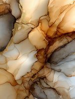 Abstract alcohol ink artwork with flowing organic shapes in warm brown, gold and gray tones creating luxurious marble-like patterns for modern interior design.