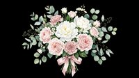 Watercolor floral bouquet with pink roses, white peonies, and eucalyptus, isolated on transparent background, ready for wedding clipart, stickers, and t-shirt design.