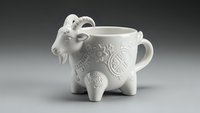 White ceramic elephant-shaped mug with decorative patterns on neutral background for kitchen and home decor products.