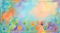 Colorful watercolor paw prints in rainbow hues on gradient background, ideal for pet-related designs, animal lovers' projects, and veterinary marketing materials.