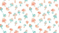 Soft watercolor mushrooms in pastel peach and mint tones forming a seamless repeating pattern, tiling into a single background for fabric or wallpaper.
