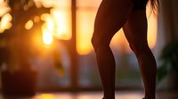 Silhouette of athletic female legs at sunset with golden bokeh background, creating dramatic fitness and wellness atmosphere for sports motivation.