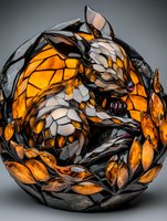 Glowing orange and silver dragon wrapped around spherical lamp creates dramatic lighting effect with intricate scale patterns and fantasy design elements.