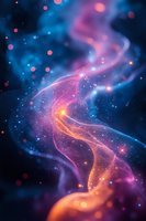 Magical glowing particles flow in blue and pink cosmic waves against dark background, creating ethereal light trails and sparkles for mystical designs.