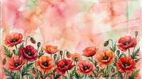 Watercolor poppies in red and orange tones on a soft pink background, hand-drawn floral border for cards, prints, and invitations.