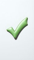 Green checkmark symbol with glossy finish and shadow effect on white background, isolated for web design, apps, and marketing materials.