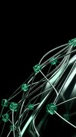 Abstract green network connections with glowing nodes on black background for technology and digital communication concepts.