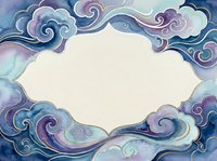 Watercolor cloud frame with swirling patterns in purple and blue tones, empty center space for text or design elements on cream background.