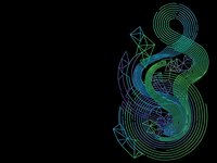 Abstract neon geometric composition with flowing lines and polygonal shapes on black background for modern digital design projects.