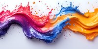 Vibrant liquid wave splash in red, purple, blue and orange colors creating dynamic fluid motion against white background, abstract artistic design element.