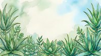 Watercolor aloe vera and succulent plants frame with soft green tones and copy space, perfect for natural wellness and botanical designs.