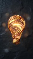 Glowing light bulb wrapped in golden wire mesh against dark bokeh background symbolizing creative innovation and bright ideas for business concepts.