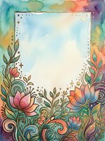 Watercolor floral frame with pastel lotus flowers, swirls, and gold accents, featuring a blank center space for text or design.