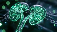 Glowing green fern fiddleheads unfurling against dark background with bokeh lights, macro nature photography showing intricate spiral patterns and ethereal illumination.