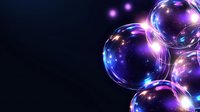 Luminous soap bubbles with neon purple and blue glowing effects floating on dark background create magical atmosphere for fantasy designs.