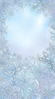 Delicate snowflakes and winter foliage frame a soft gradient background in cool blue and lavender tones, creating an elegant seasonal border design suitable for holiday cards and winter projects.