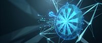 Futuristic digital compass with glowing blue holographic interface and network connections on dark technological background for navigation concepts.