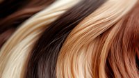 Smooth flowing waves of blonde, brown and auburn hair strands create abstract curved lines and patterns in close-up macro photography, showing natural hair color variations.