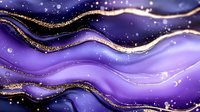 Luxurious purple and gold waves with glitter effect create flowing abstract background pattern with magical sparkle and bokeh elements in night colors.