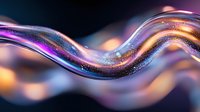 Glowing wavy line with sparkles and bokeh effects on dark background creates mesmerizing abstract composition in purple, blue and orange colors.
