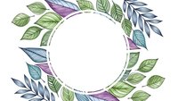 Watercolor botanical frame with colorful leaves in green, blue and purple tones on white background, isolated for design projects and decorations.