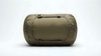 Olive green compression stuff sack with reinforced straps and buckles, designed for camping, hiking, and outdoor travel gear storage and organization.