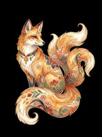 Ornate fox character with decorative patterned tail featuring floral and geometric designs, isolated on transparent background. Ready for t-shirt design, clipart, stickers, sublimation, and print-on-demand products.