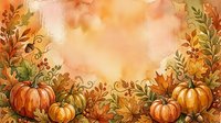 Autumn harvest frame with orange pumpkins and colorful fall foliage border on warm textured background for seasonal greeting cards and decorations.