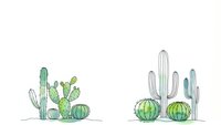 Watercolor desert cactus collection with saguaro and prickly pear plants in green tones on white background for botanical design projects.