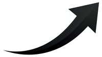 Black curved arrow pointing upward and right on white background isolated for graphic design and business presentations.