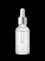 Frosted glass dropper bottle with silver cap isolated on transparent background, ready for skincare, cosmetic branding, stickers, and print on demand design use.
