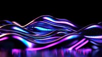 Flowing abstract waves in vibrant neon blue and purple colors against black background create dynamic motion effect for modern digital design projects.