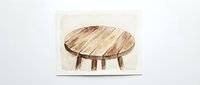 Wooden round table with four legs isolated on white background, suitable for interior design, furniture illustration, home decor projects, and architectural visualization.