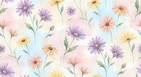 Watercolor floral seamless pattern with delicate purple, pink and yellow flowers on soft pastel background. Repeating botanical design for fabric, wallpaper.