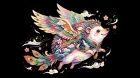 Whimsical flying opossum with colorful feathered wings, floral patterns, and decorative swirls. Isolated on transparent background, ready for t-shirts, stickers, clipart, sublimation, and print-on-demand designs.