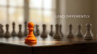 Red pawn stands out among black chess pieces on board, symbolizing unique leadership, innovation, and strategic thinking for business concepts.