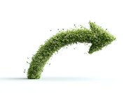 Green grass forming curved arrow shape on white background, environmental growth concept symbol for sustainable development and eco-friendly business direction.