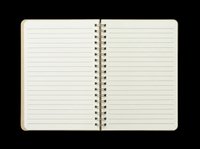 Open spiral notebook with blank lined pages and tan cover, isolated on transparent background, ready for clipart, print-on-demand, sublimation, t-shirt design, and stationery graphics.