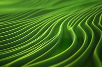 Abstract green wavy lines creating dynamic flowing pattern with light and shadow effects. Organic curved stripes in vibrant lime green form smooth undulating surface.