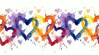 Watercolor hearts seamless pattern with colorful paint splashes and drops. Romantic background design for Valentine's Day, wedding invitations, textiles.